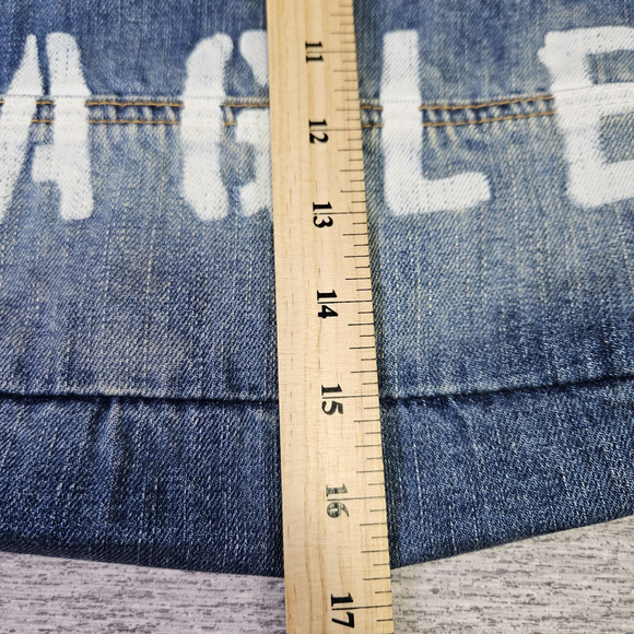 American Eagle Denim Tote Bag Blue AEO Jean Large Distressed Patch Cottage Logo - Picture 8 of 16